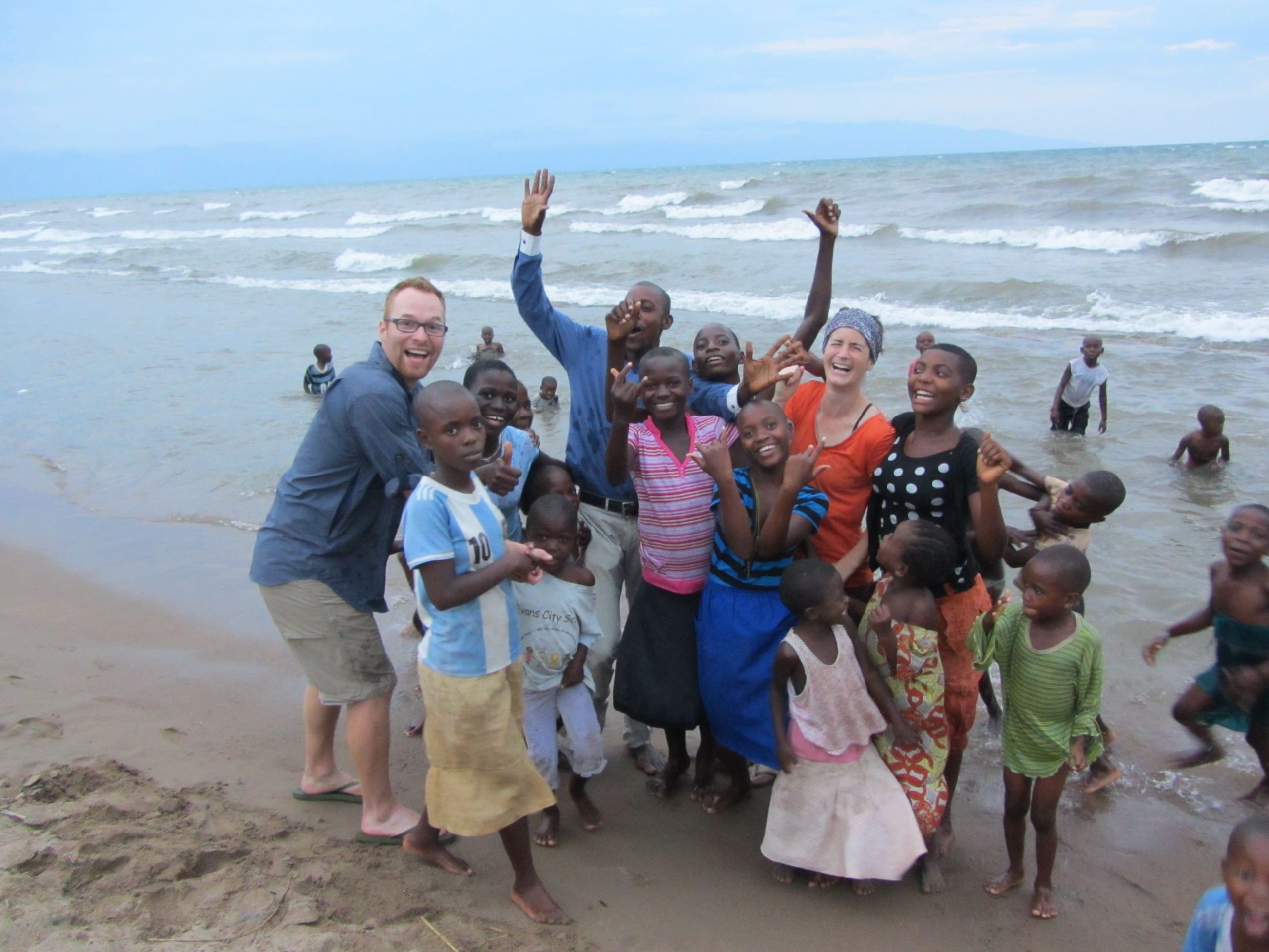 Children having fun at the beach with Grace Orphanage in eastern Congo